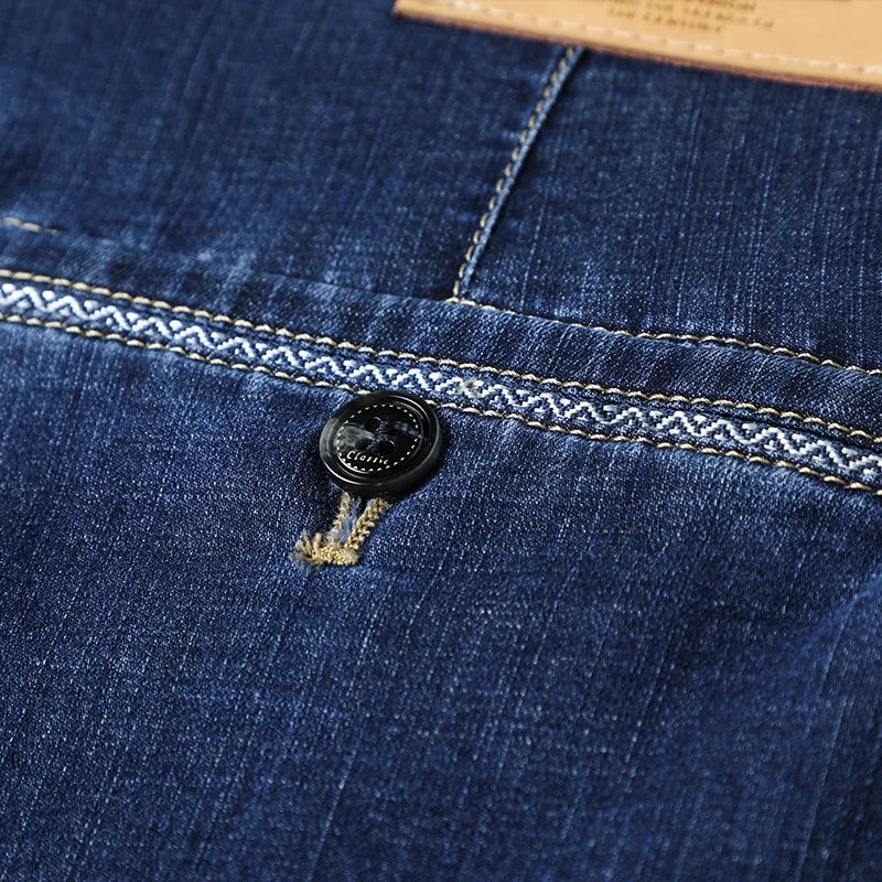 Мужские деловые джинсовые брюки с завышенной талией модные Стрейчевые свободные