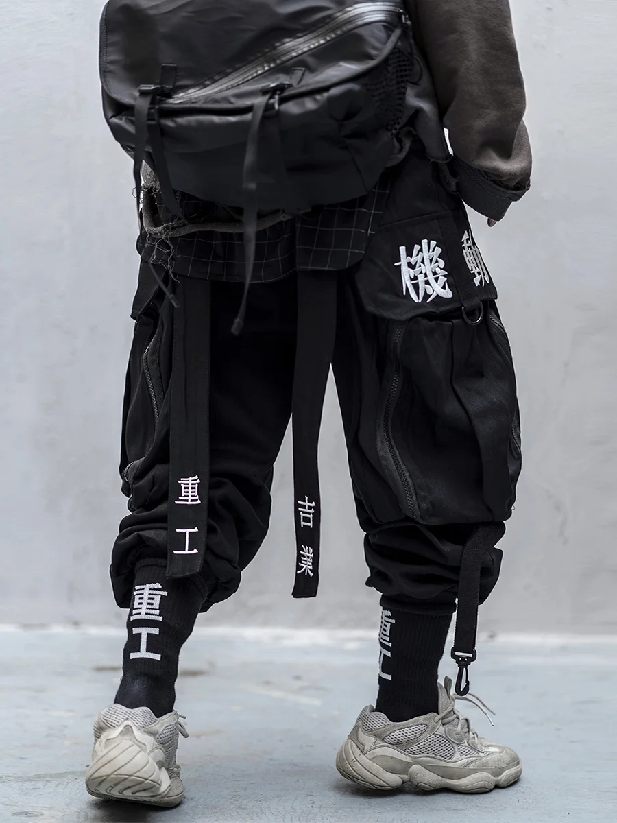 

Японская уличная одежда Techwear брюки-карго для мужчин, мешковатые широкие черные брюки для бега