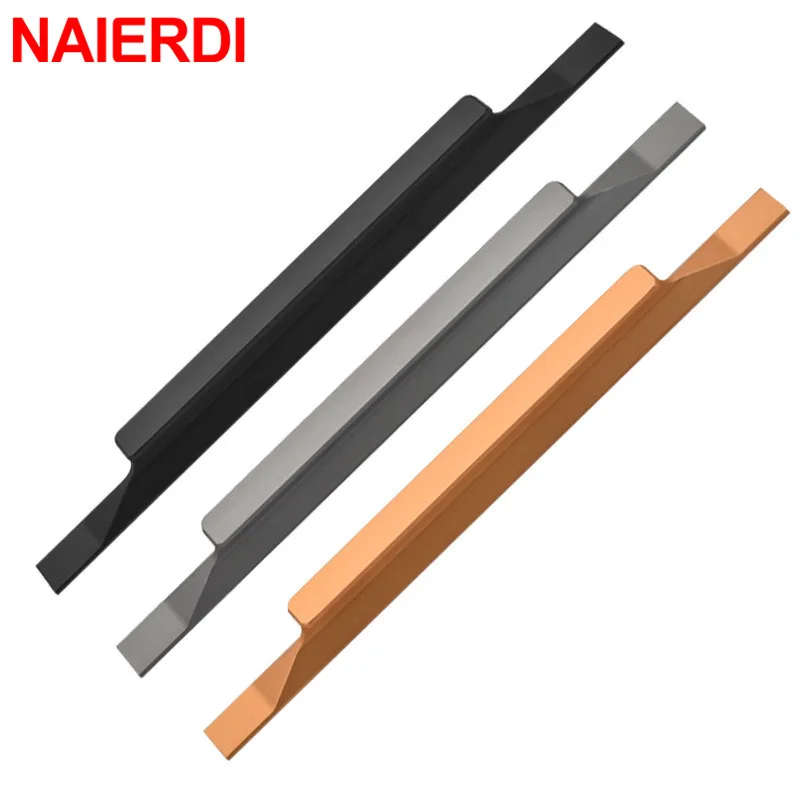 Золотые твердые ручки для кухонного шкафа из алюминиевого сплава NAIERDI черные в