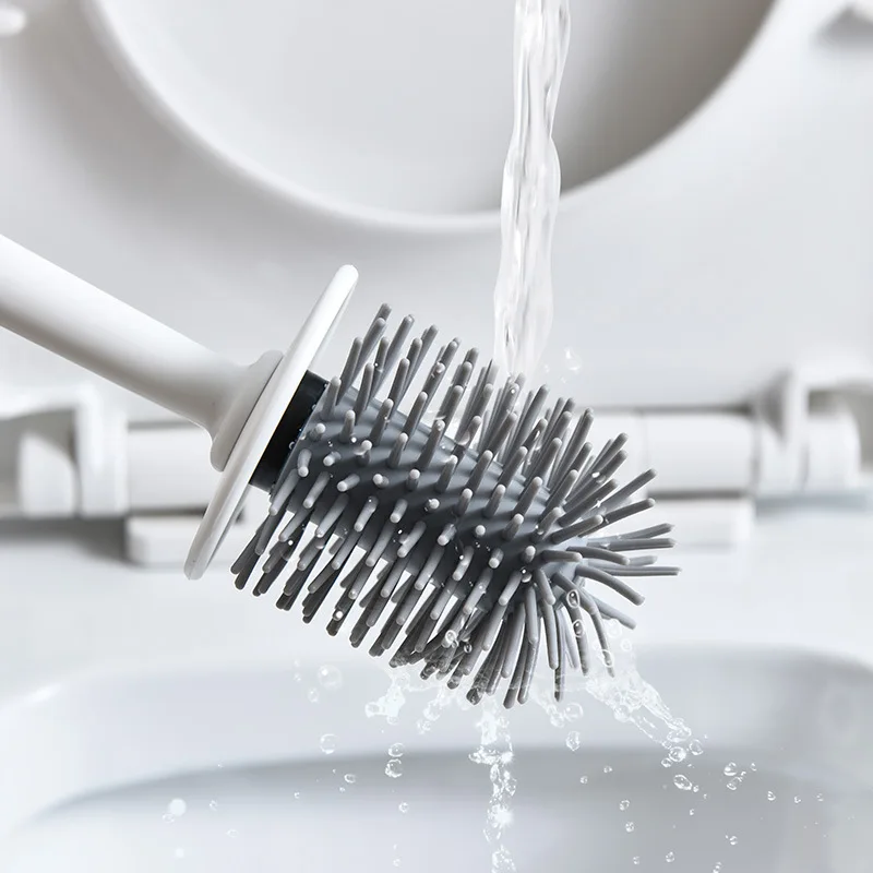 

Soft Bristle SiliconeToilet Brush Wall Mounted Bathroom Lengthen Handle Brush Holder Set Durable Clean Tool