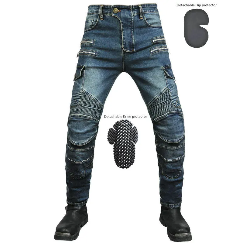 

Men's Motorcycle Trousers Slim Fitted Zip Stretchy Biker Jeans Cycling Pants with Protective Gear XXS-4XL 2022