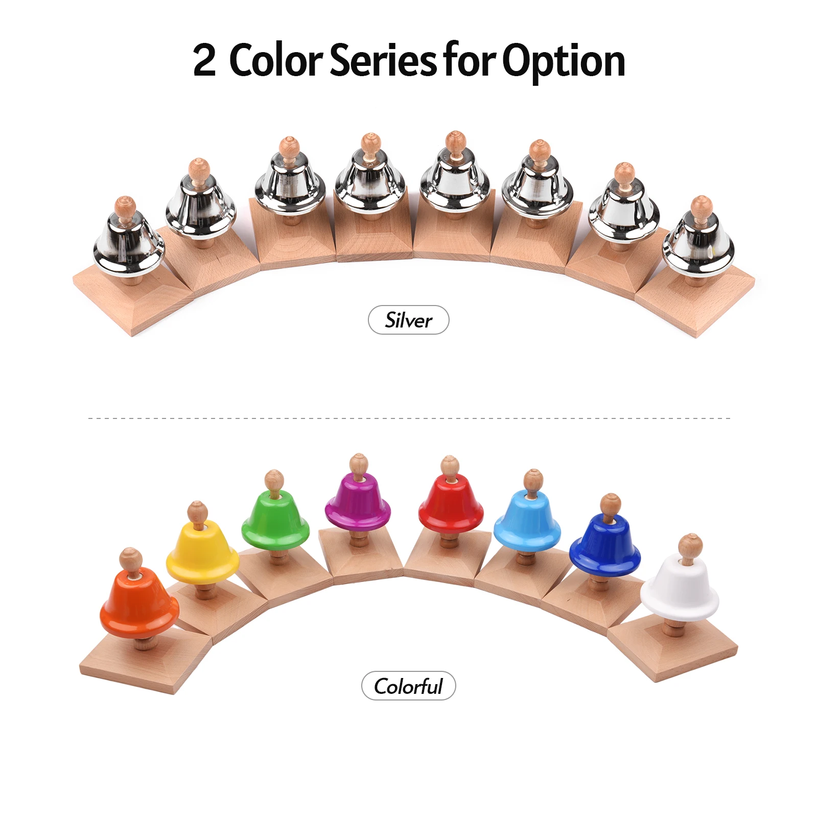 

Silver 8 Note Percussion Bell Set 8pcs Handbell Hand Bells Desk Bells with 2 Mallets Children Baby Early Education Instrument