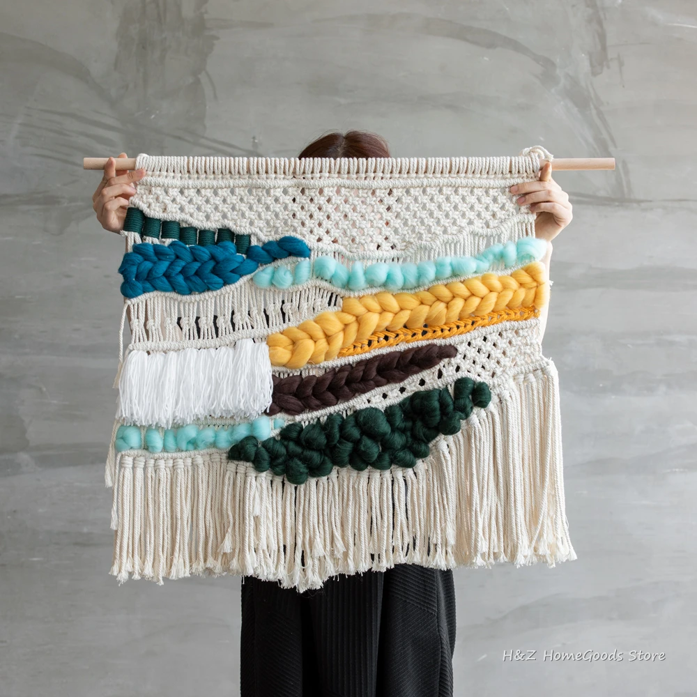 

Лидер продаж, макраме, Настенный декор, гобелен на стену, богемное украшение для дома в стиле бохо, плетеный серый, ручная работа, для гостино...