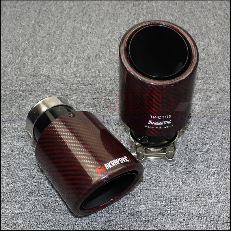 

Universal exhaust pipe red carbon fiber coiler throat Stainless steel black + bright carbon fiber tail mass muffler tube