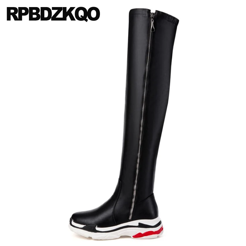 Ботфорты женские выше колена высокие водонепроницаемые черные ботфорты на