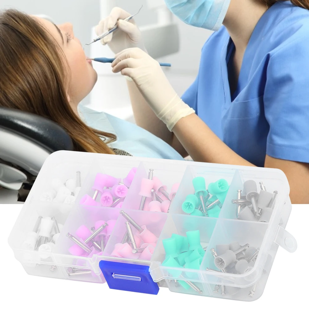 

100 Pcs Rubber Steel Dental Care Econtamination Polishing Cup Mixed Color Polisher With Storage Box For Contra-angle Handpiece