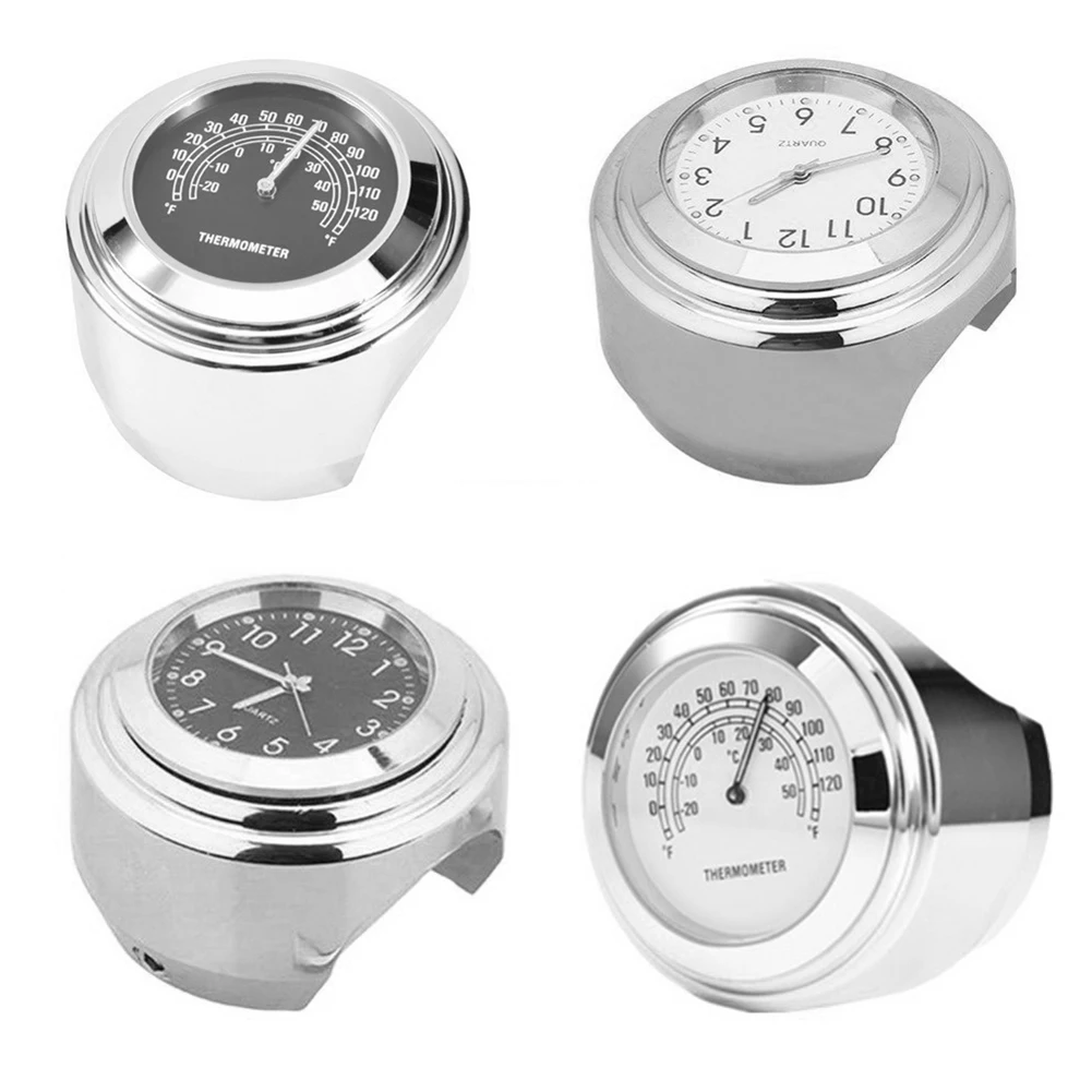 

Universal 7/8 "Waterproof Chrome Motorcycle Bicycle Handlebar Mounted Quartz Clock Aluminum Luminous Clock + Thermometer