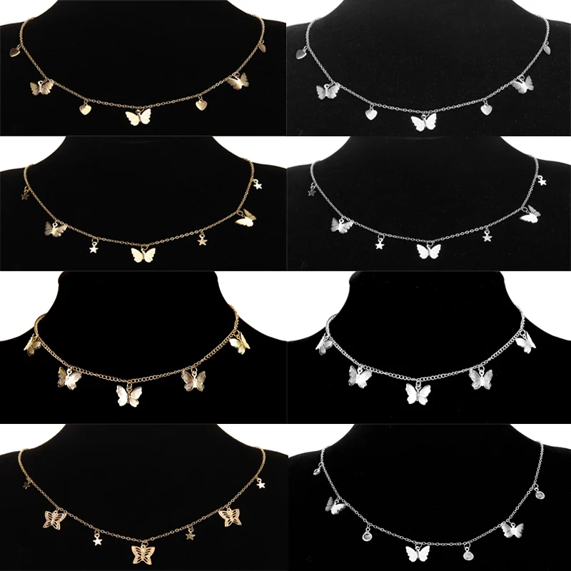 

Vintage Butterfly Pendant Choker Necklace for Women Butterflies Gold Chain Charm Choker Necklaces Bohemia Jewelry Christmas Gift