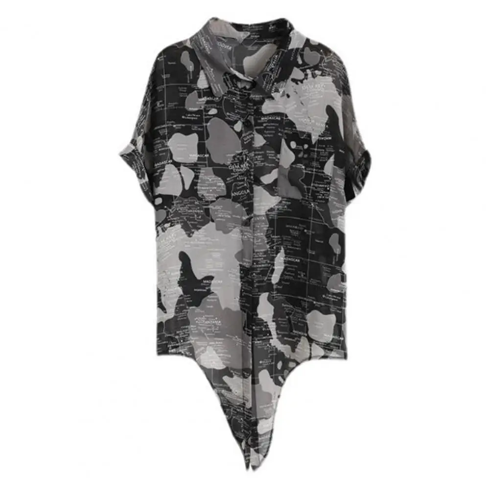

New Summer Women Shirt Short Sleeve Elegant Flower Print Office Ladies Chiffon Shirts Casual Blouse Streetwear