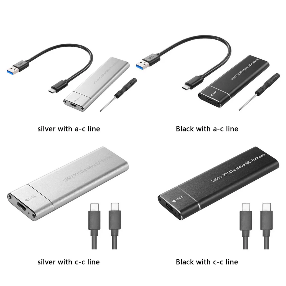 

USB 3.1 Type-C M.2 NVMe SSD Enclosure 10Gbps M-Key PCI-E Solid State Disk Case HDD Case with USB Cable Pouch New