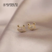 obear korean exquisite cute pav%c3%a9 zircon crab stud earrings women creative personality anniversary gift jewelry