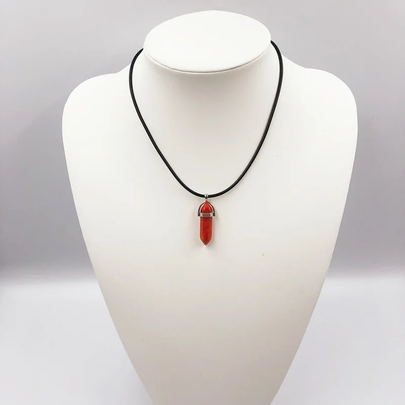 2021 Мода натуральный камень кулон кожаное ожерелье шестигранная колонна пуля