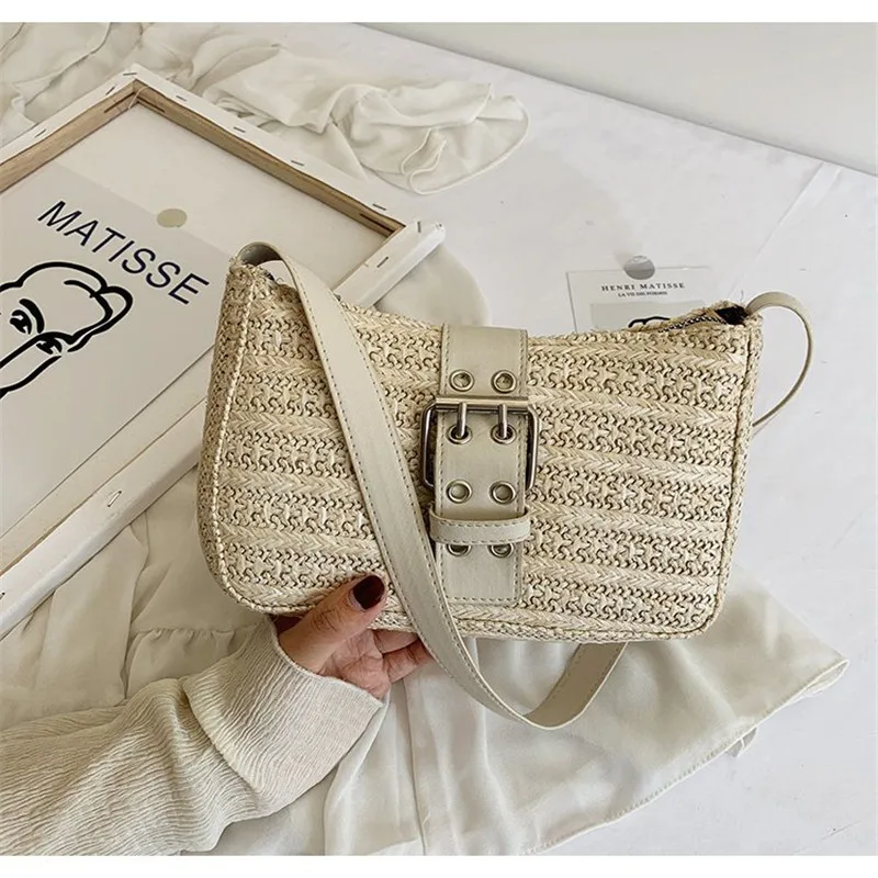 

Женская винтажная сумка на плечо, маленькая соломенная дизайнерская дамская сумочка, лето 2020