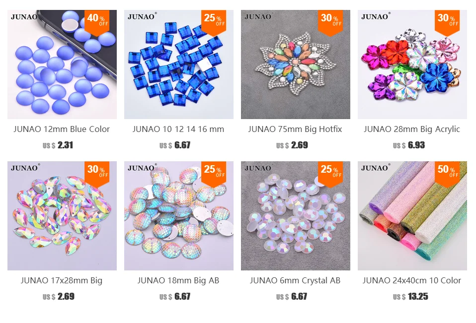JUNAO 6, 8, 10, 12, 18, 20, 35 мм, большой кристалл AB, круглая аппликация из горного хрусталя с плоской задней поверхностью, стразы не горячей фиксации, камни для DIY одежды
