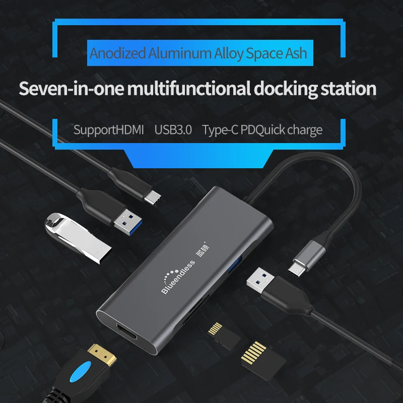 Тип C расширения док станция для два разъема VGA PD 10 в 1 USB хаб мобильный телефон