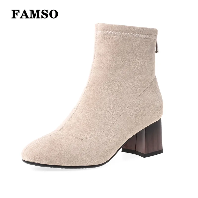 

New Women Shoes High Heels Slip ankle boots winter Stretch socks boots elegant Square high heels shoes female Plus size 31-43