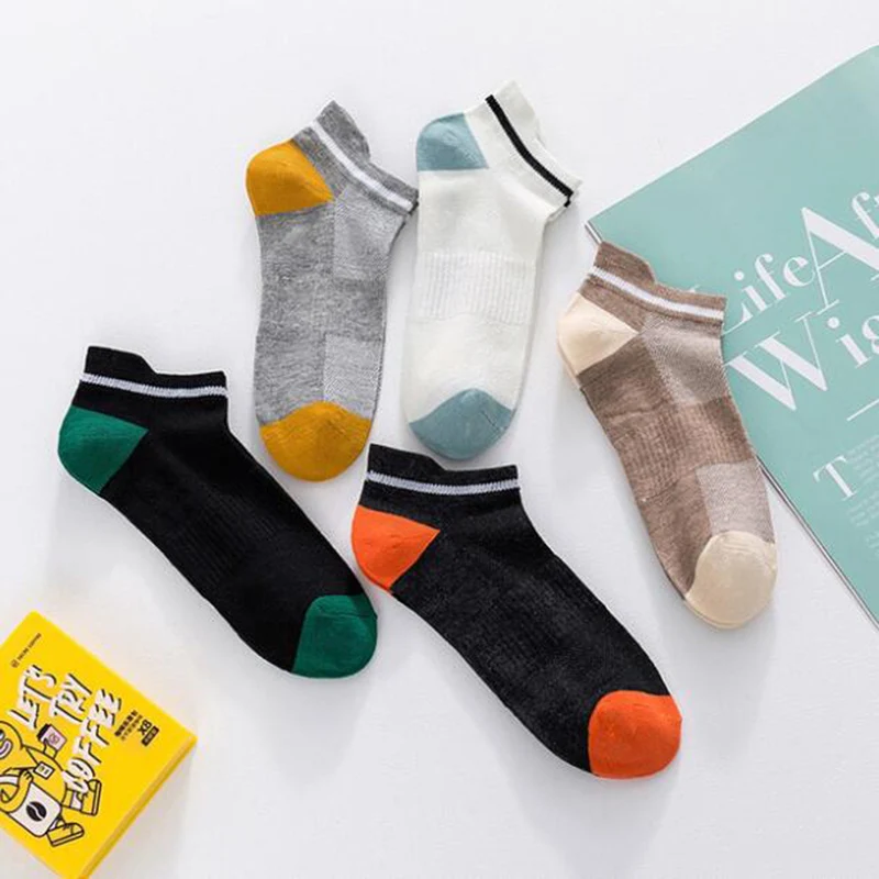 

5 пары/компл. модные короткие носки для мужчин, лоскутные однотонные хлопковые мужские повседневные забавные носки до щиколотки, Meias calcetines