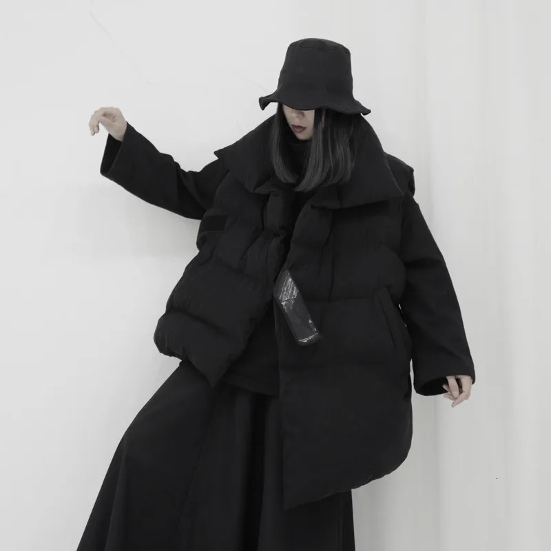 LANMREM 2020 темное женское ассиметричное однотонное теплое хлопковое пальто без