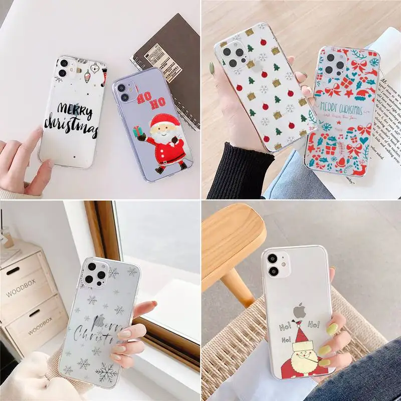 

Christmas gift tree Elk pattern Phone Case Transparent for iPhone 6 7 8 11 12 s mini pro X XS XR MAX Plus