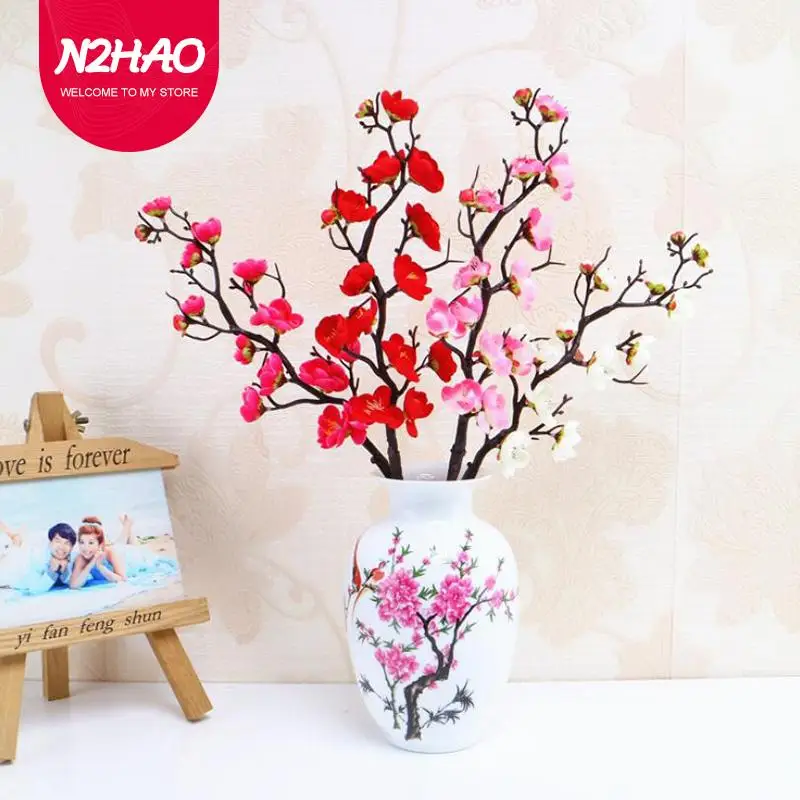 

Plum Cherry Blossoms Artificial Silk Flowers Sakura Tree Branches Home Table DIY Living Room Decor Wedding Decoration