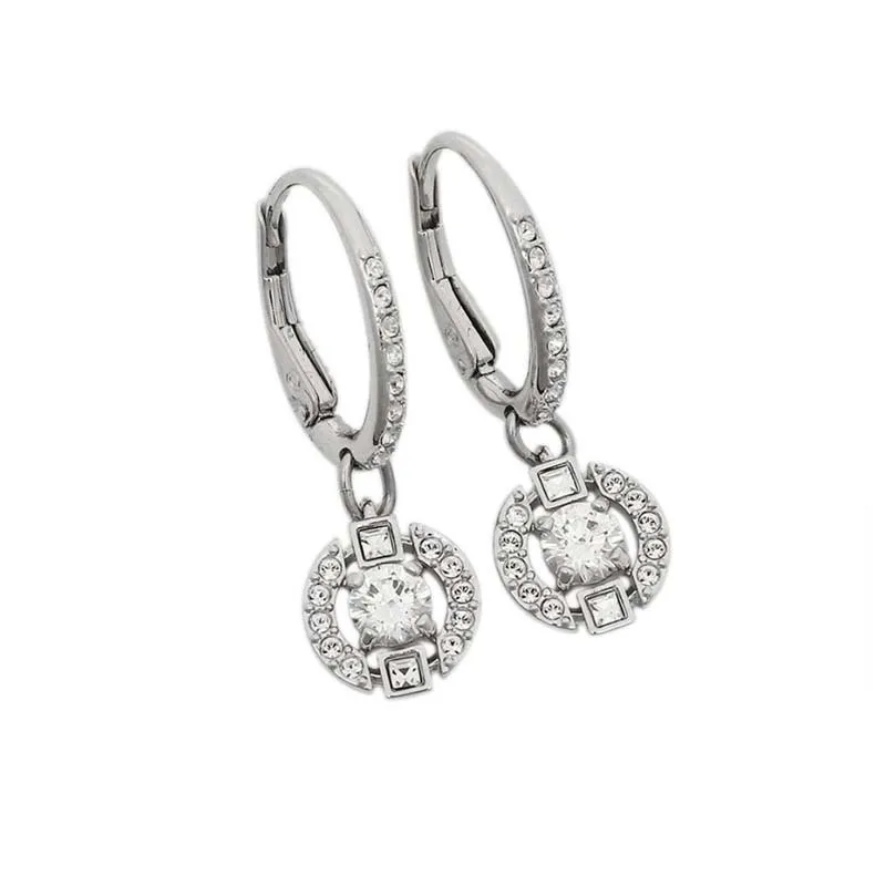 

Original SWA with box 1:1 High-quality Fashion Jewelry Charm Beating Round Hollow Crystal Dangle Earring Romantic Gift for Women