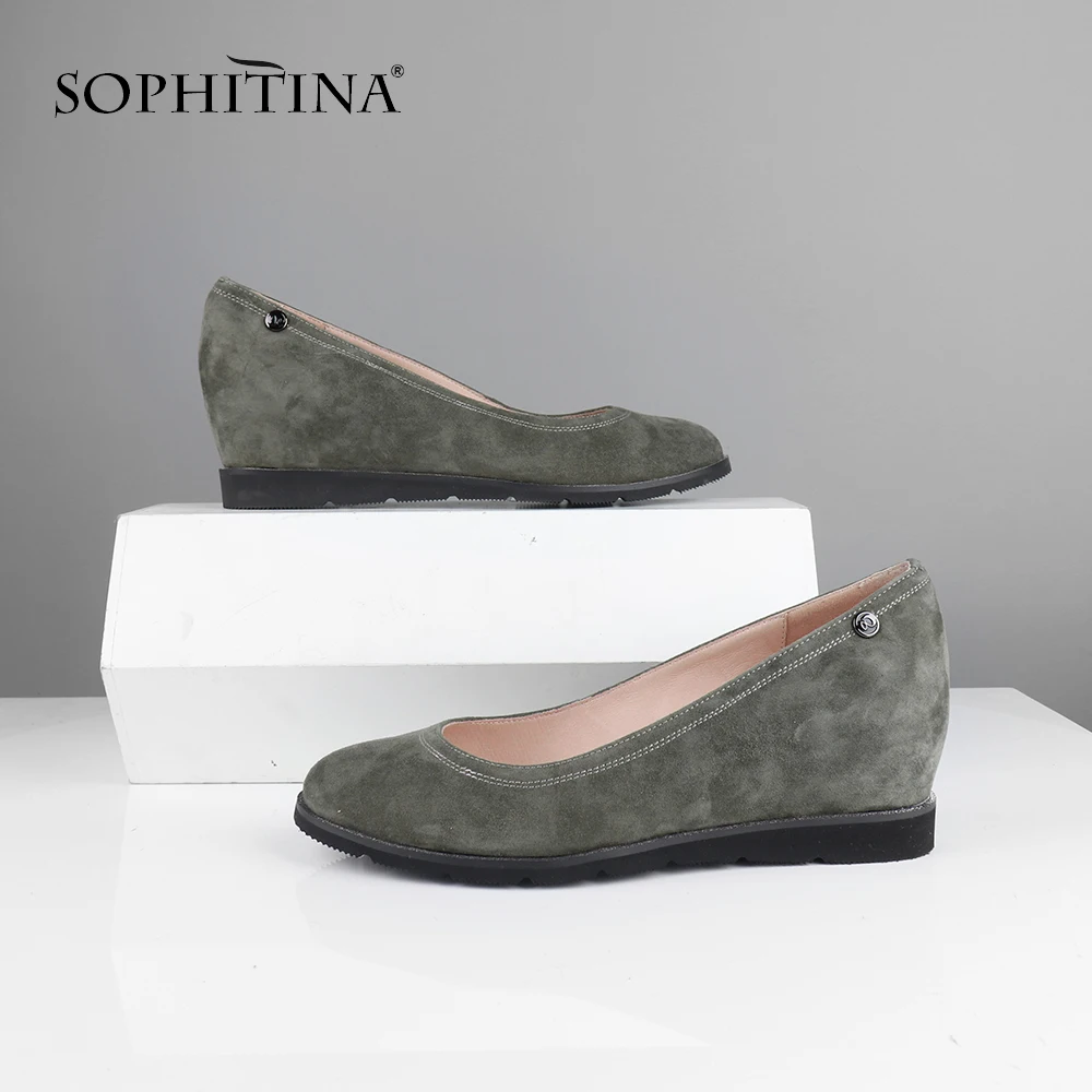 Туфли-лодочки SOPHITINA женские на танкетке замша круглый носок удобная обувь для