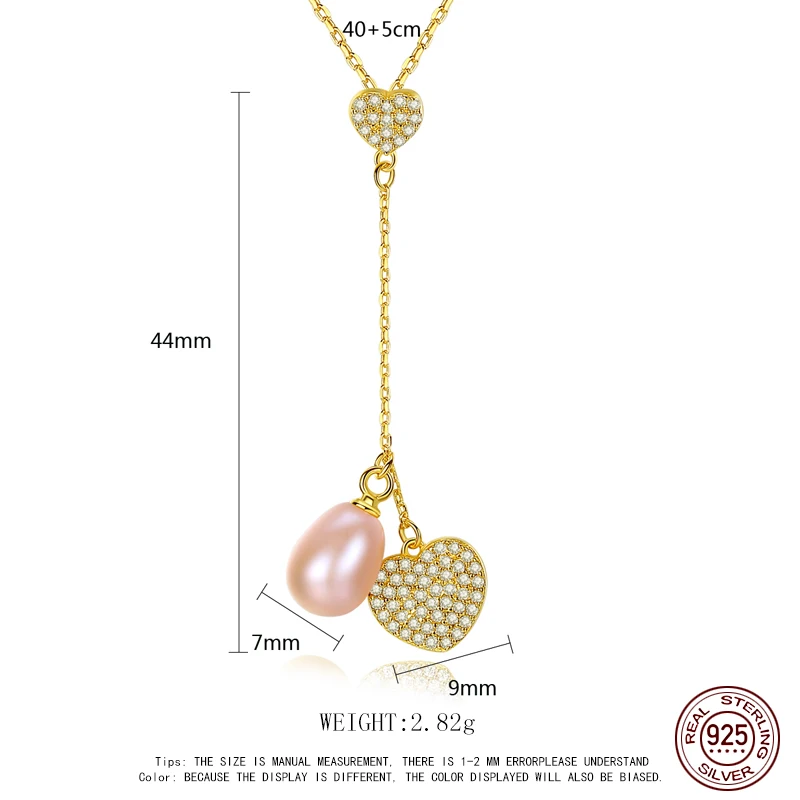 

100% Genuine 925 Sterling Silver Love Heart Freshwater Pearl Long Pendant Charm Necklace For Women Luxury Pearl Jewelry Gifts