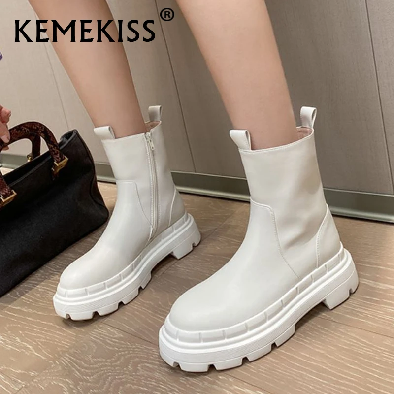 

KemeKiss Real Leather Women Shoes Ankel Boots For Winter Platform Fashion Cool Daily Outdoor Female Ladies Footwear Size 34-39