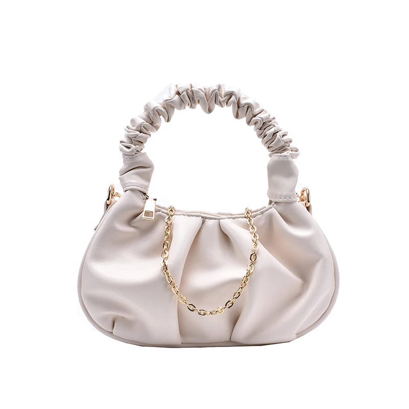 

Solid color Pleated Tote bag 2020 Fashion New High quality Soft PU Leather Women's Designer Handbag Chain Shoulder Messenger Bag