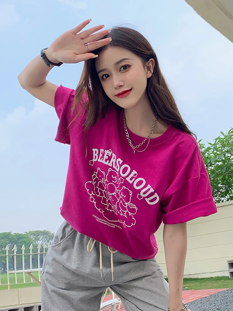 Повседневная Свободная футболка с коротким рукавом 4 размера надписью для