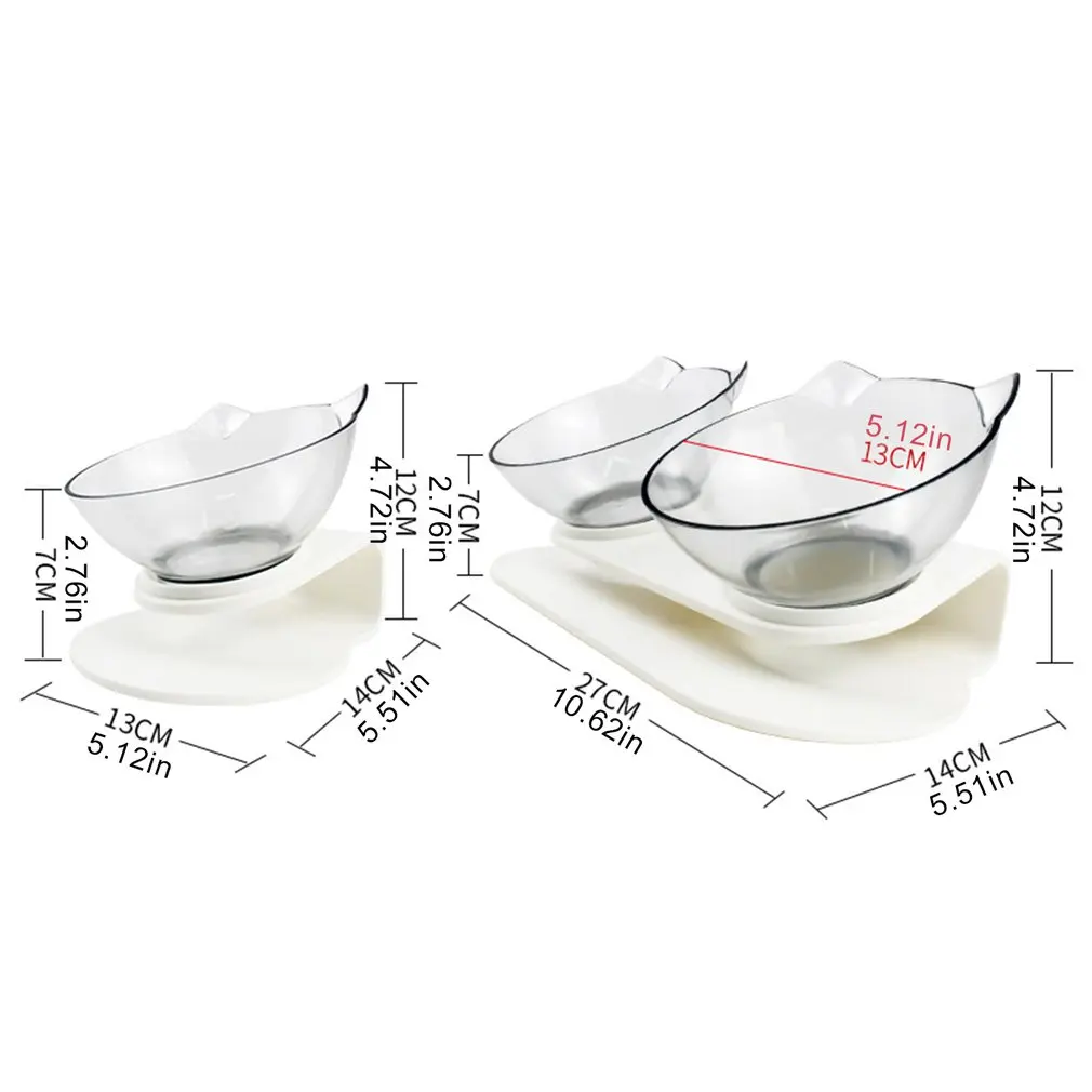 

Non Slip Double Cat Bowl with Stand Protect Cervical Vertebra Tilt Dog Food Bowl Transparent AS Material Pet Products