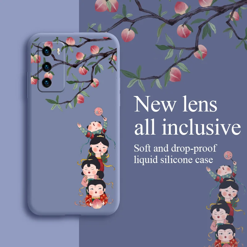 

Pick Peaches Case For Huawei P40 P40Lite P30 P20 Mate 40 40Pro 30 20 Pro Lite P Smart 2021 Y7a Liquid Silicone Cover