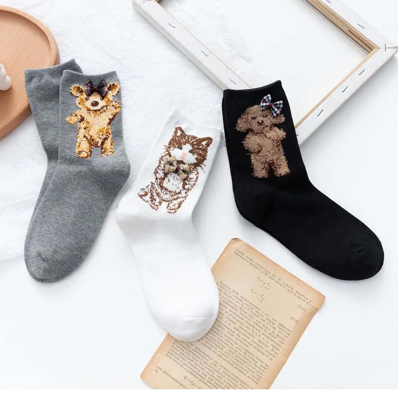 Японские милые носки для женщин и мужчин с животными из мультфильма без пятки