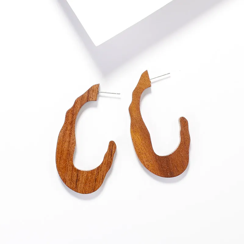Long C Shape AENSOA этнические деревянные геометрические круглые овальные квадратные висячие серьги винтажные коричневые массивные серьги из акриловой смолы модные ювелирные изделия - Окраска металла: Long C Shape