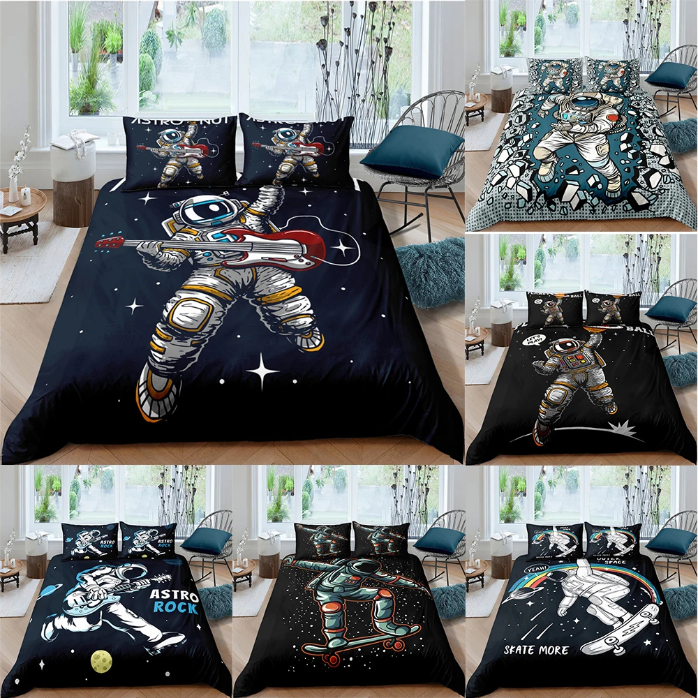 

2021 Space Astronaut Bedding Set Queen King Single Cartoons Duvet Covers With Pillowcase Bed Cover Sets 2/3pcs For Boys Girls