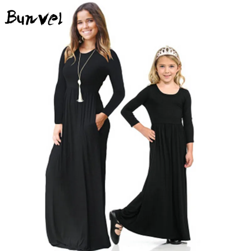 Bunvel/осенняя одежда Мама и я платья для малышей модное платье с длинными рукавами