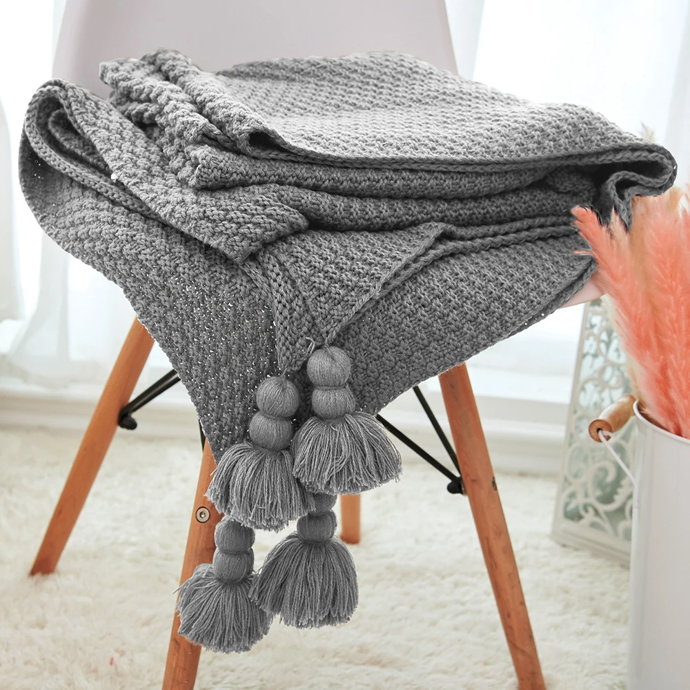 Одеяло с кисточками однотонное бежево серое кофейное 130x170 см|Одеяла| |