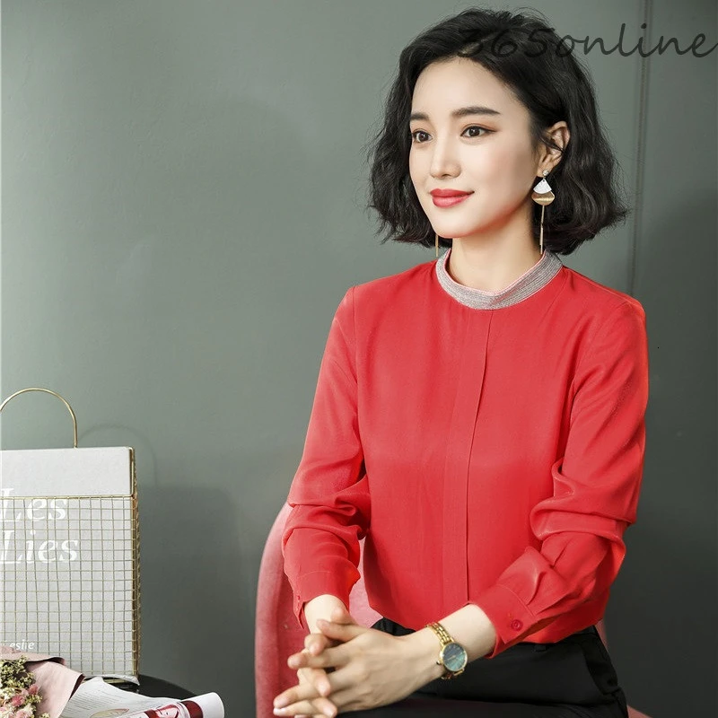 Блузка женская шифоновая с длинным рукавом Модная стильная Деловая одежда для