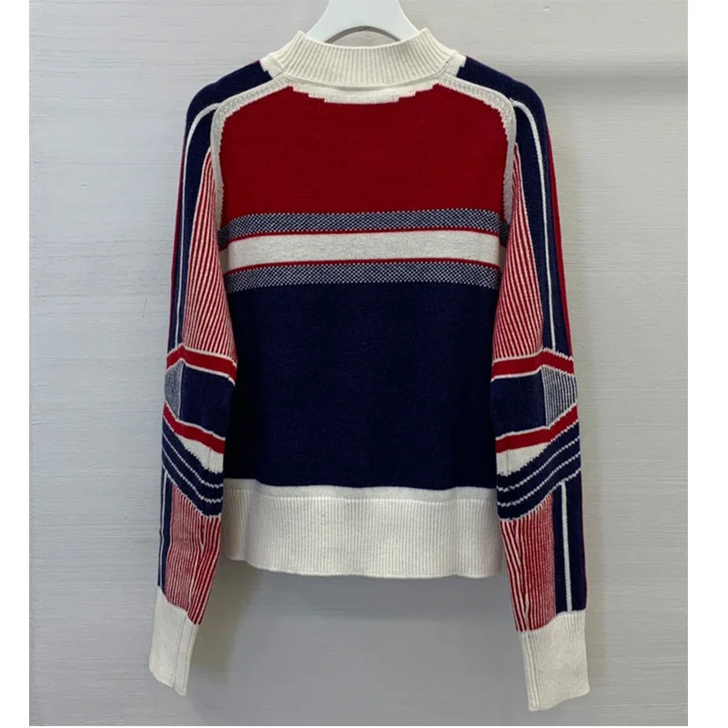 

Женские шерстяные пуловеры Atheflow 21, осенние кардиганы с круглым вырезом и длинным рукавом, повседневные лыжные свитеры в полоску с пятиконеч...