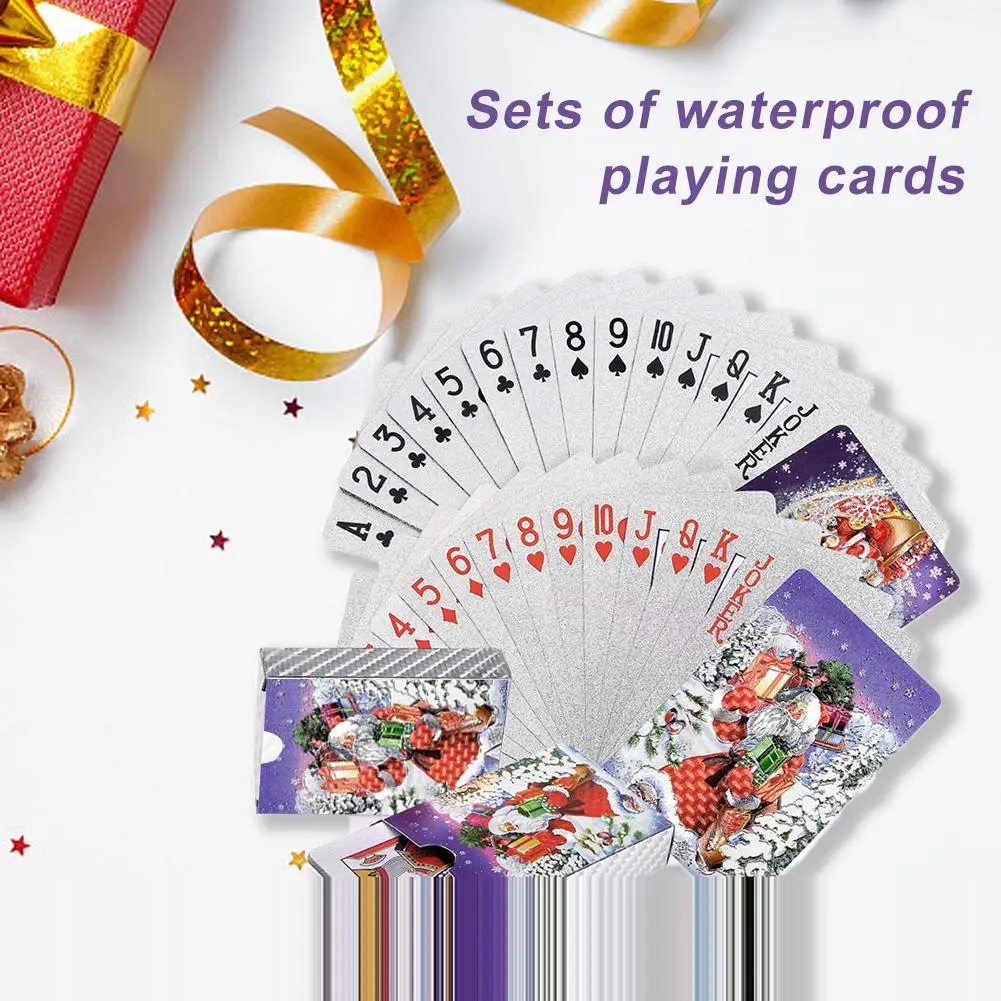 2 Sets Playing Cards With Christmas Pattern Santa Claus Waterproof Silver Foil Poker Board Game Drop Ship | Спорт и развлечения