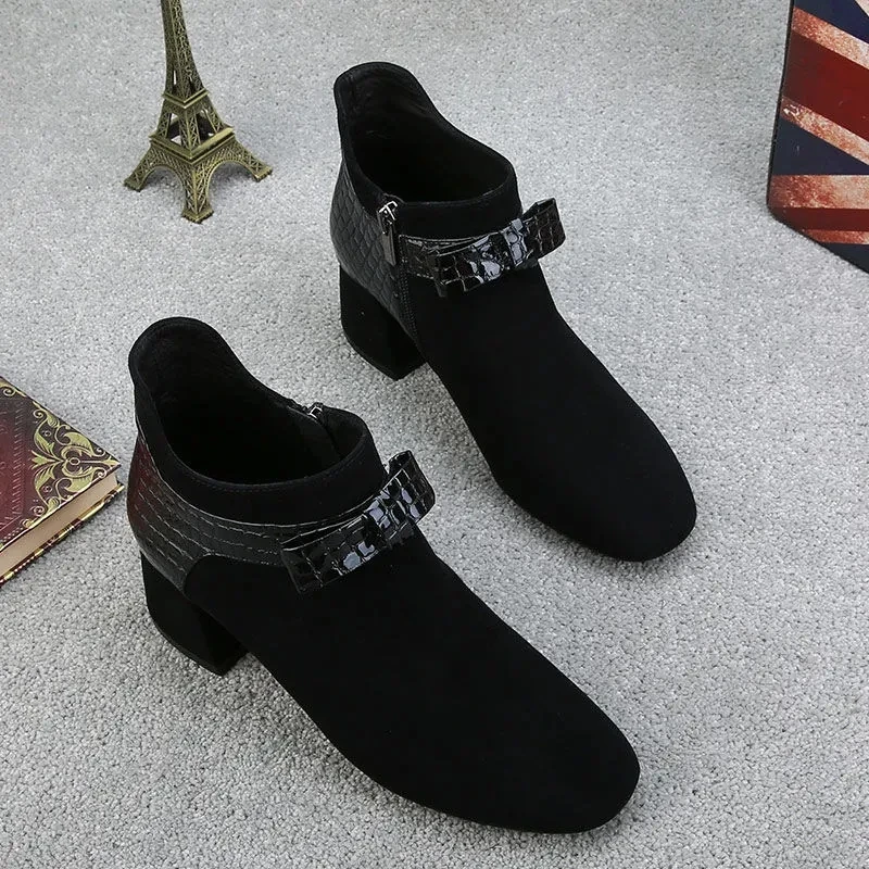 

2021 New Autumn High Quality Women's Ankle Boots Winter High Heels Bow British Booties Fashion Ladies Shoes Botas de mujer