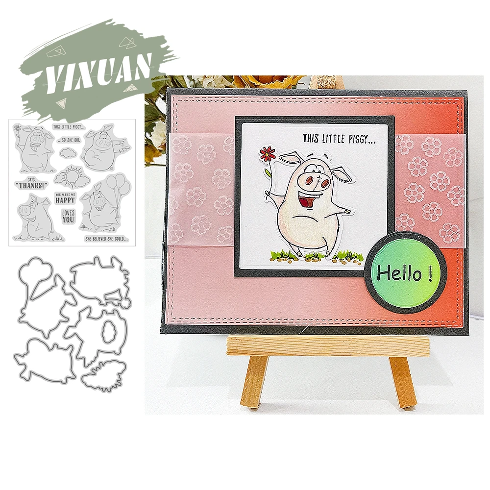 

YIXUAN Cuty Funny Pig Metal Cutting Dies Clear Stamp DIY Scrapbook Cutting Dies Stamps Template Paper Card Photo Stencil Decor