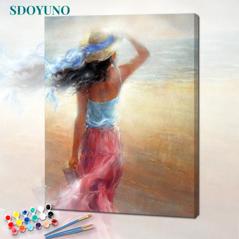 

SDOYUNO Oil Paint By Numbers Figure Painting By Numbers On Canvas Frameless 60x75cm Seascape DIY Home Decor Unique Gift