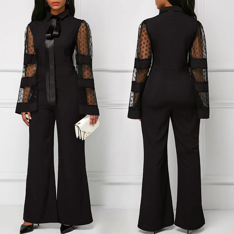 

Summer Overalls With Long Sleeve Plus Size Jumpsuits And Rompers For Women Elegant Black Wide Leg Jumpsuit Formal Clothing Mesh