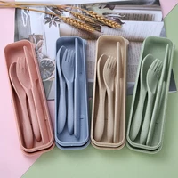 wheat straw knife fork spoon travel cutlery portable cutlery box japan style student dinnerware sets 3pcsset