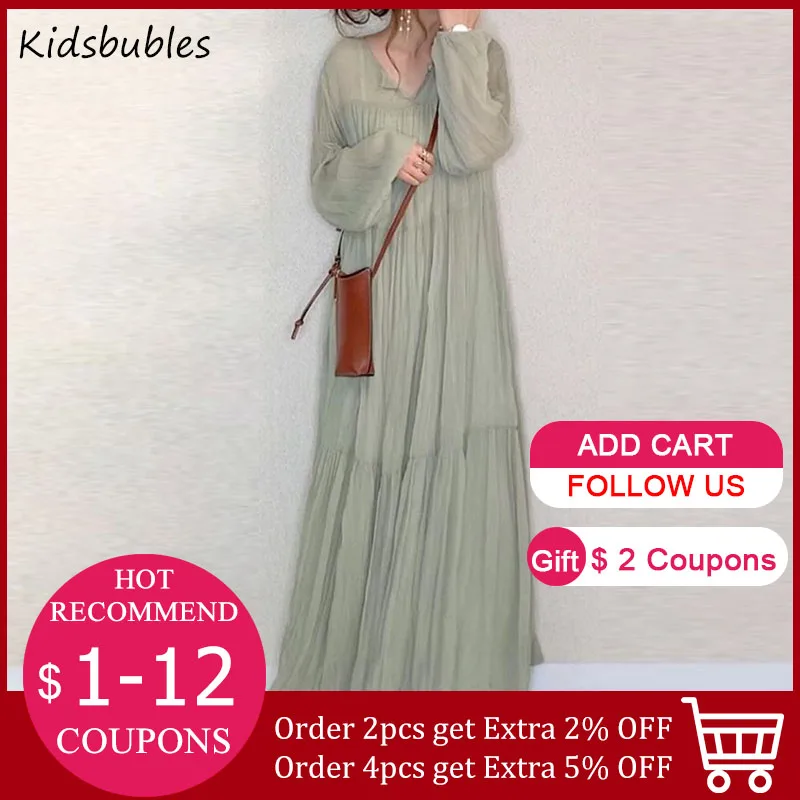 Женское длинное платье трапеция однотонное с v образным вырезом и длинными