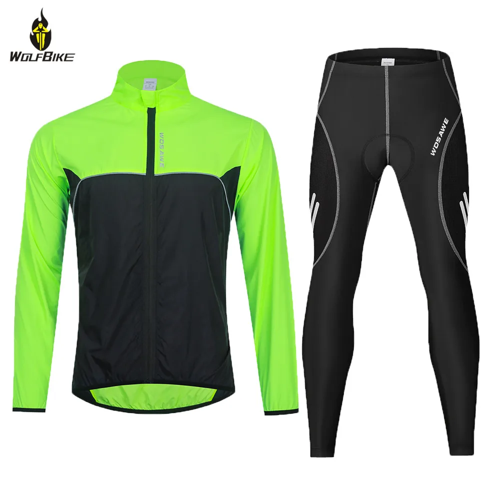 

WOLFBIKE Windproof Reflective Cycling Set Thin Jacket Tight Trousers Suit Long Sleeve MTB Bike Jersey Coat Bicycle Wear Clothing