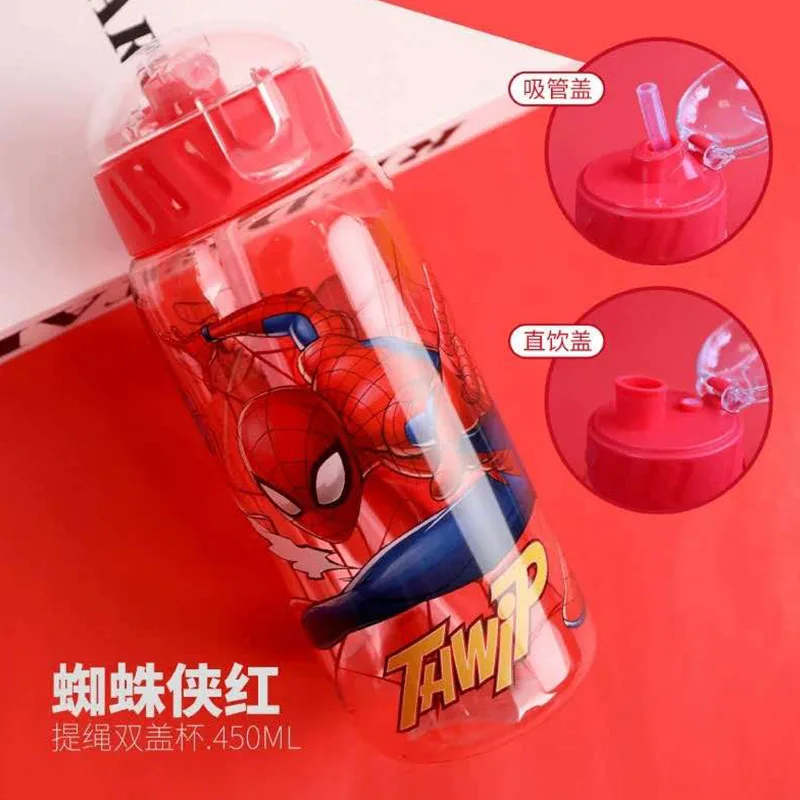 Enlarge Disney cartoon Mickey Minnie mouse plastic cup straw cup +Straight drink cup students princess Spiderman baby water bottle
