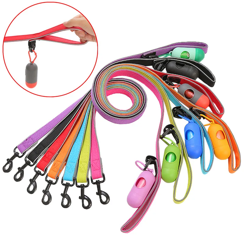 

Dog Leash With Poop Bag Dispenser Set Reflective Pet Soft Durable Traction Rope Outdoor Walking Lead Leashes for Dogs Supplies