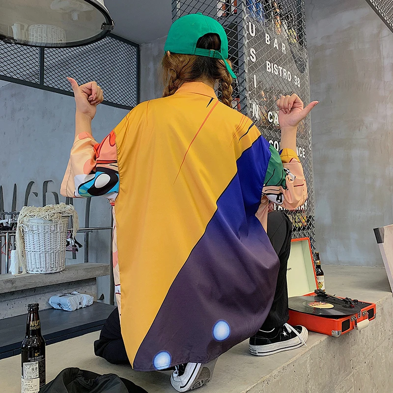 

New Summer Shirts Women Harajuku Shirts Loose Short Sleeve Shirt Scute Cartoon Shirts Oversize Shirts Female Chiffon Blouse